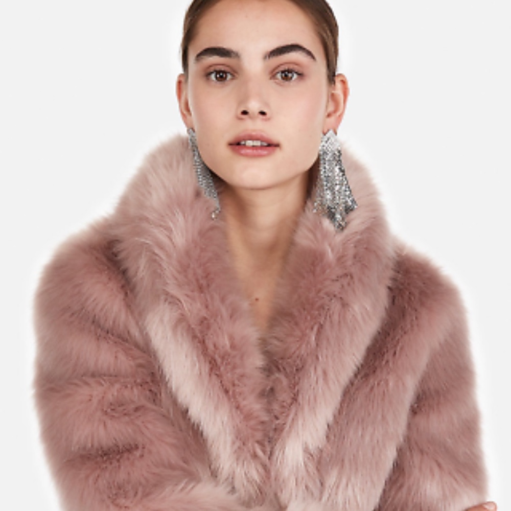 Express Long Faux Fur Coat Pink Large